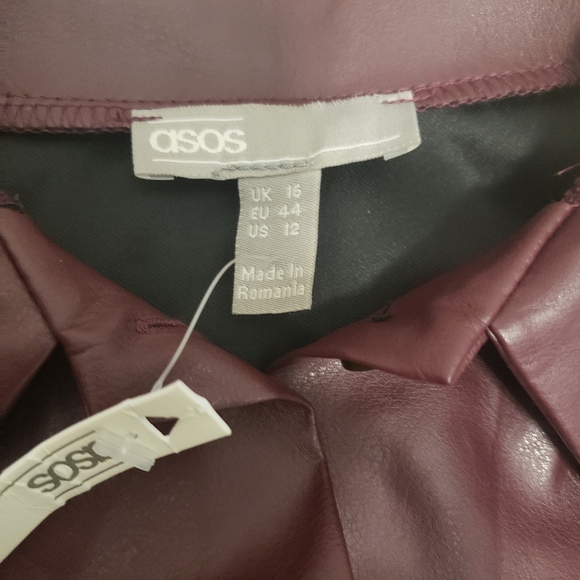 ASOS sz 12 Maroon short sleeve, button down front, faux leather - Picture 3 of 6